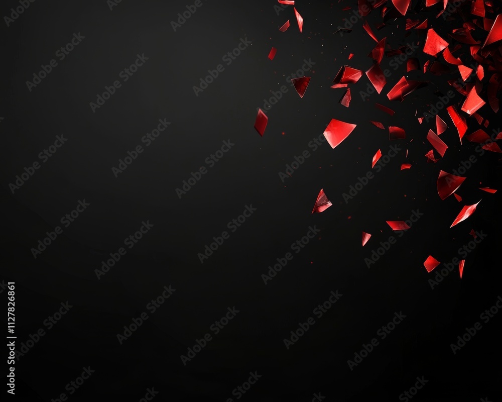 Red Shattered Fragments on Black Background