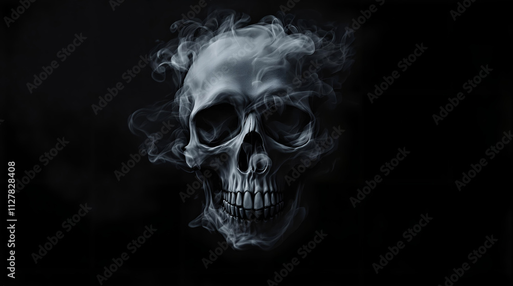 Skull Fog In Dark Halloween Background - Real Mist On Black Floor Skull Fog In Dark Halloween Background - Real Mist On Black Floor