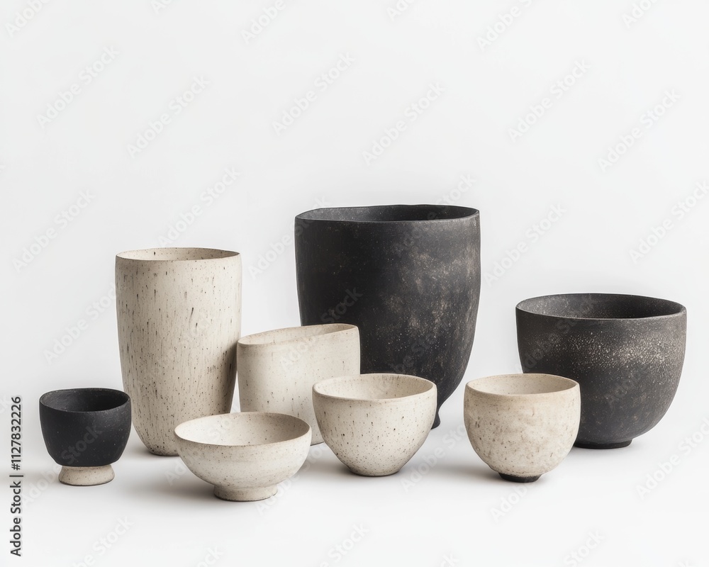 Collection of Speckled Ceramic Bowls and Vases Collection of Speckled Ceramic Bowls and Vases