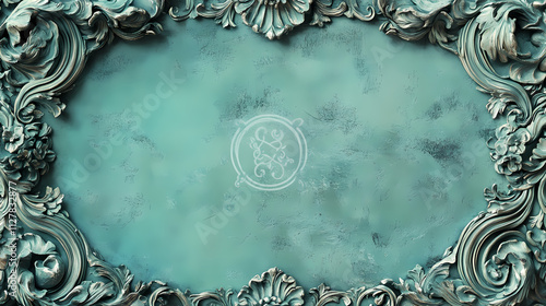 Ornate baroque frame with verdigris effect. Verdigris. Illustration photo