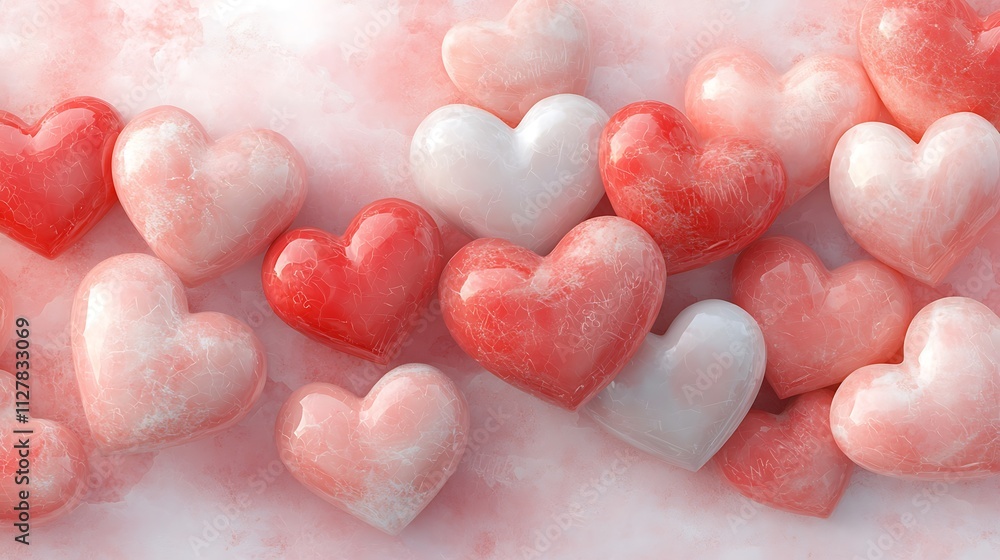 Obraz premium Valentine's day digital art soft textured colorful hearts in a romantic scene