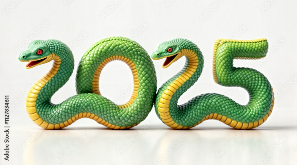 Green 2025 numbers with snake isolated on white background. 3d lettering. Symbol of Chinese New Year 2025. Creative New Year design. Festive concept with copy space Green 2025 numbers with snake isolated on white background. 3d lettering. Symbol of Chinese New Year 2025. Creative New Year design. Festive concept with copy space