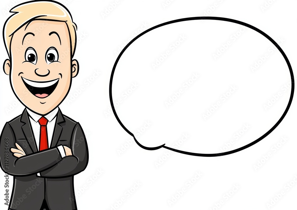 Cartoon businessman smiling with empty speech bubble for your text. Cartoon businessman smiling with empty speech bubble for your text.