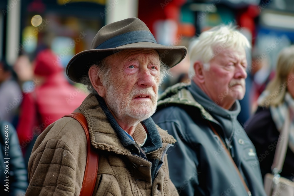 Portrait of a senior man in a hat on the street. Portrait of a senior man in a hat on the street.