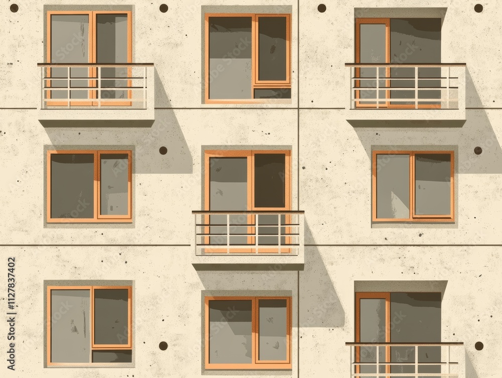 Modern Concrete Apartment Building Facade with Balconies Modern Concrete Apartment Building Facade with Balconies