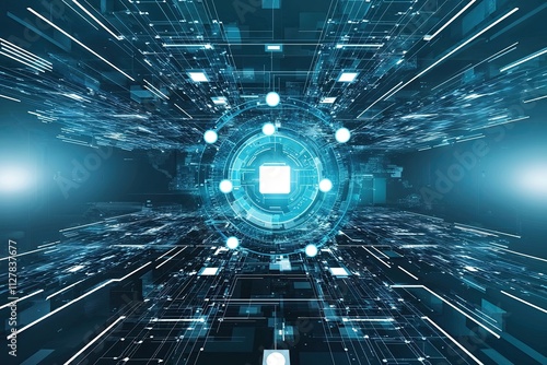 Dynamic Abstract Grids and Forms Showcasing Smart Technology and Digital Communication Networks