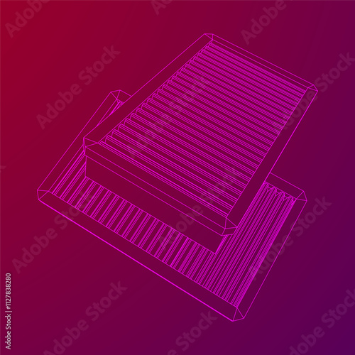 Car engine air filters. Auto spare part. Car care service maintenance. Wireframe low poly mesh vector illustration.