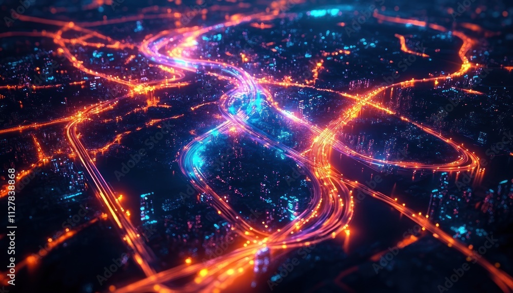 Futuristic City Aerial View Cyberpunk Neon Lights Digital Map Transportation Logistics Supply Chain Futuristic City Aerial View Cyberpunk Neon Lights Digital Map Transportation Logistics Supply Chain