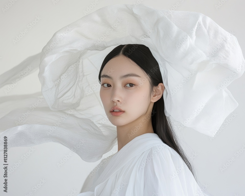 Elegant Woman in White Fabric Elegant Woman in White Fabric