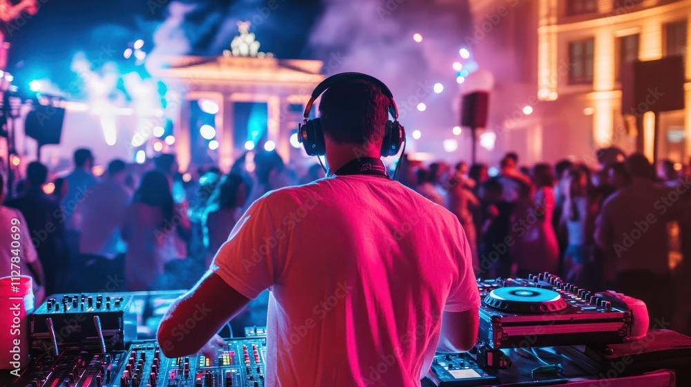 A lively countdown party in Berlin Brandenburg Gate square, with live music and vibrant celebrations A lively countdown party in Berlin Brandenburg Gate square, with live music and vibrant celebrations