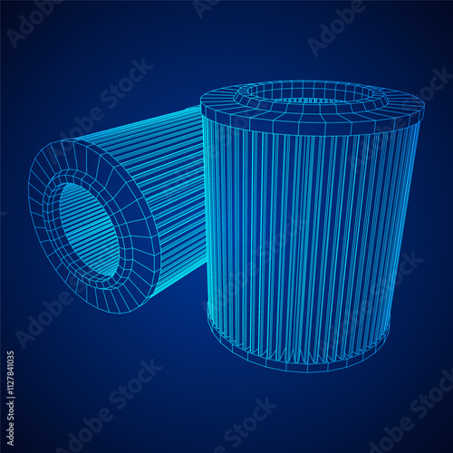 Car engine air filters. Auto spare part. Car care service maintenance. Wireframe low poly mesh vector illustration.