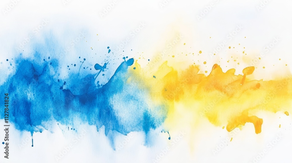 Fototapeta premium Vibrant Emotions - Abstract Watercolor Splashes in Blue and Yellow Symbolizing Transition from Sadness to Joy