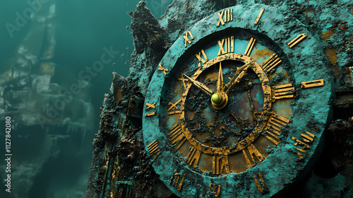 Chronoerosion: the entropic transformation of time. Verdigris. Illustration photo