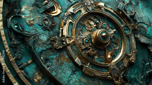 Chronoerosion: the entropic transformation of time. Verdigris. Illustration photo