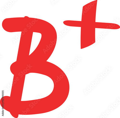 Vibrant Red B Plus Grade Symbol, Hand-Drawn, Isolated on White