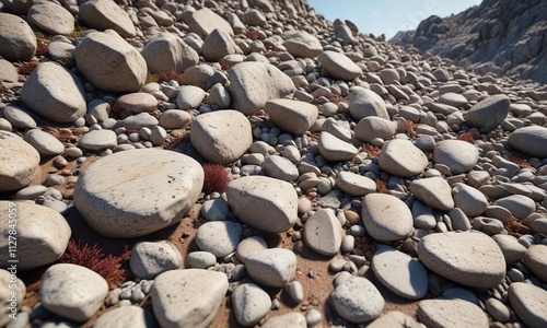 scattered small rocks and pebbles on a rocky hillside, hillside, landscape photo