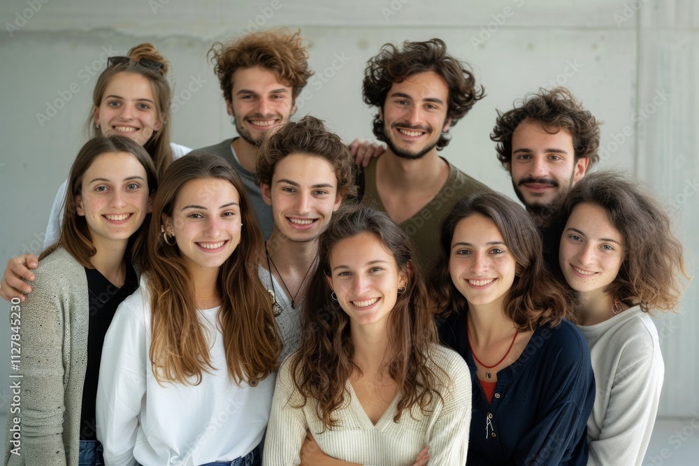 Portrait of smiling group of young people standing together and looking at camera Portrait of smiling group of young people standing together and looking at camera