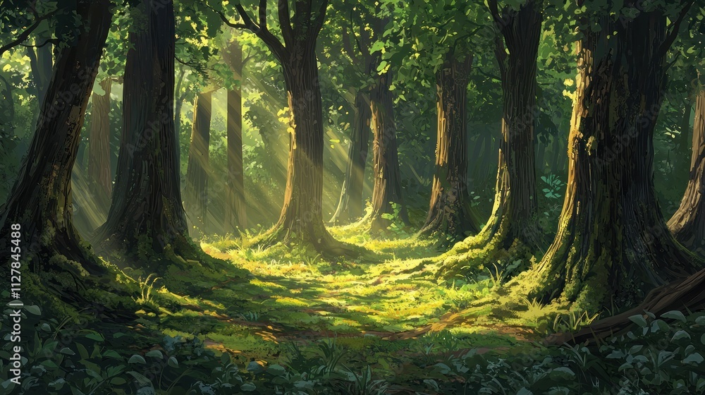 Obraz premium Stunning travel landscape of rice fields in a mystical forest nature's vibrant beauty serenity and adventure