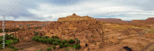 Panoramic view of Ait Ben Haddou ksae, famous filming location in Morocco