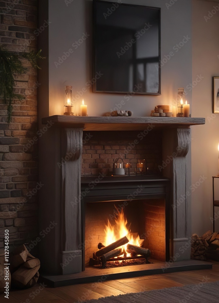 soft candlelight flickers beside a fireplace on a cold winter's night, soft glow, warm light soft candlelight flickers beside a fireplace on a cold winter's night, soft glow, warm light