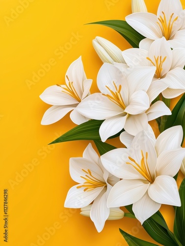 Elegant White Lilies Against Bright Yellow Background Design