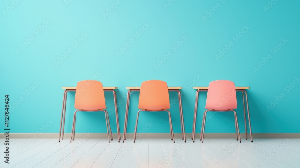 Modern Classroom with Desks and Chairs An empty modern classroom with sleek desks and ergonomic chairs, ready for a new day of learning. Modern Classroom with Desks and Chairs An empty modern classroom with sleek desks and ergonomic chairs, ready for a new day of learning.