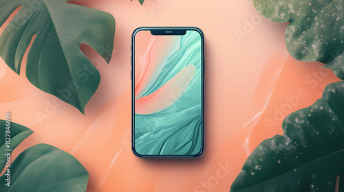 A colored theme wallpaper for phone with the colors tangerine verdigris and peach calm theme mood. Verdigris. Illustration photo