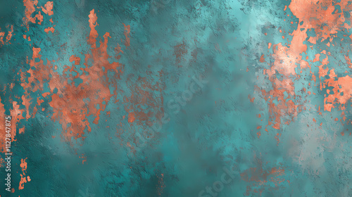 Abstract background, verdigris and vermilion gradient background with light leak and grainy texture. Verdigris. Illustration photo