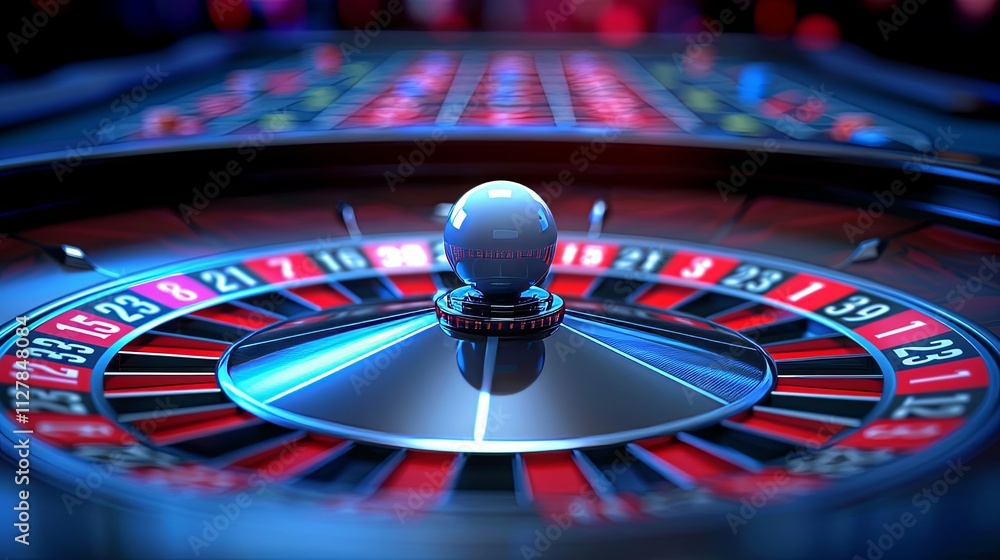 Obraz premium Close-up of a Roulette Wheel with Ball at Rest, Casino Setting
