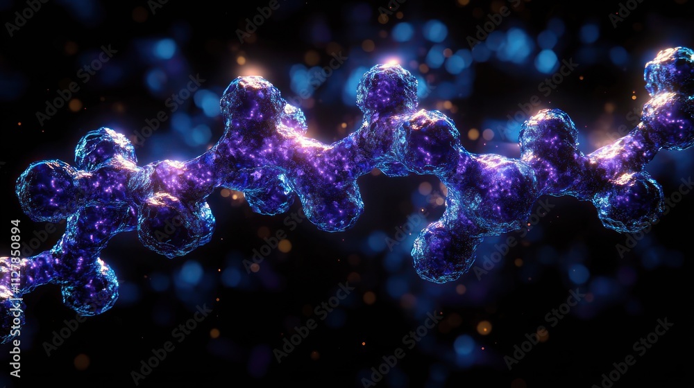 Molecular Structure of Glucagon-like Peptide 1 (GLP1, 7-36) in Surreal Style with Ethereal Blue and Purple Lights Molecular Structure of Glucagon-like Peptide 1 (GLP1, 7-36) in Surreal Style with Ethereal Blue and Purple Lights