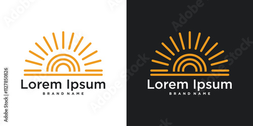 Sunrise or sunset logo design with linear style. Premium Vector