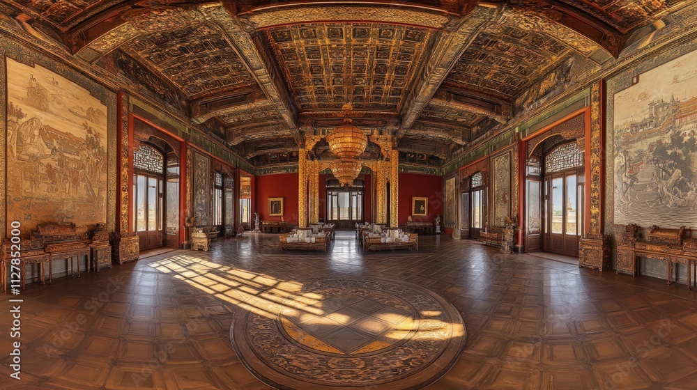 Obraz premium Ornate Chinese-style hall, richly decorated.