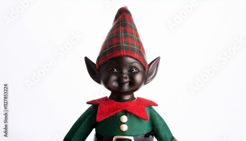 Christmas black elf christmas figurine cute on isolated white background. santa claus puppet photo