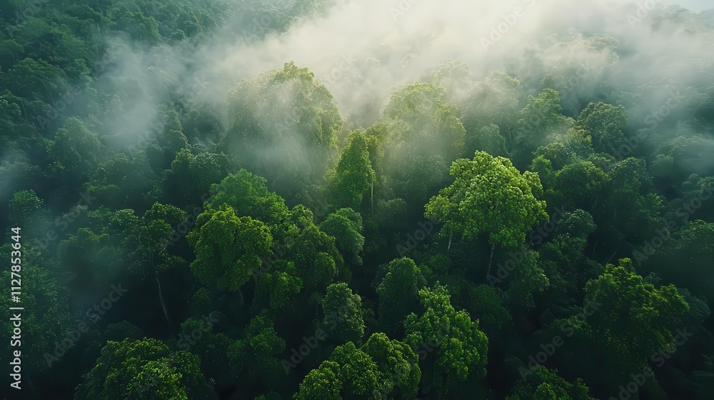 Obraz premium Forest canopy with visible sunlight and vapor, representing the ecosystem s natural energy cycle