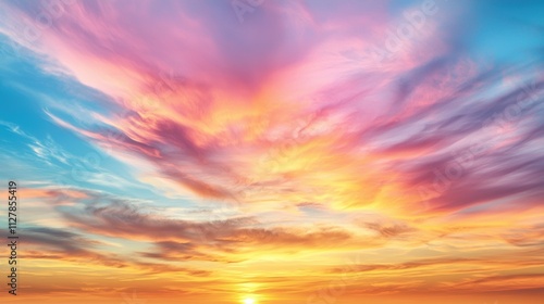 The sky was a stunning canvas of soft pastel hues, with delicate streaks of pink, orange, and purple blending together to create a breathtaking sunrise.