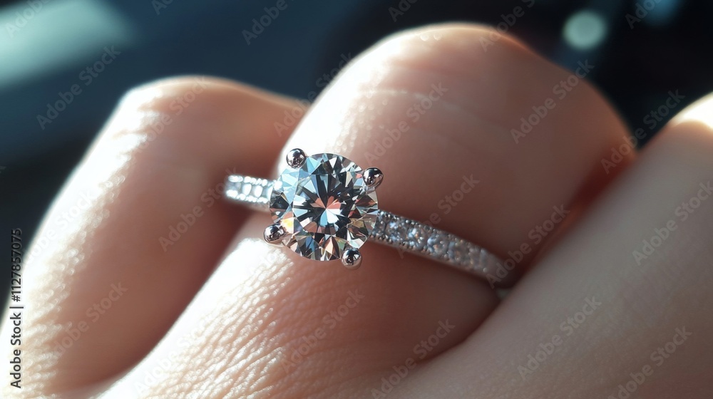 Sparkling Diamond Ring On A Finger Sparkling Diamond Ring On A Finger