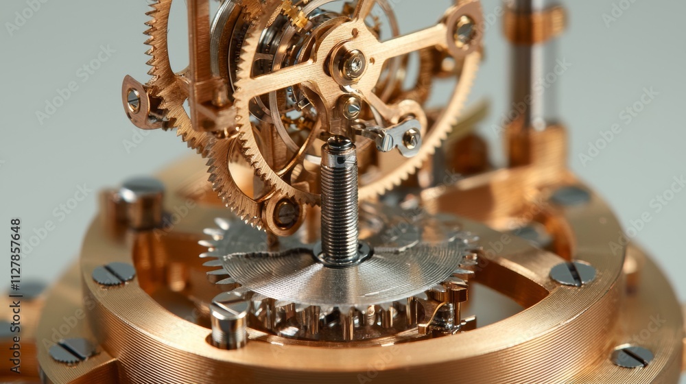 Fototapeta premium Close-Up of an Intricate Clockwork Mechanism with Detailed Gears