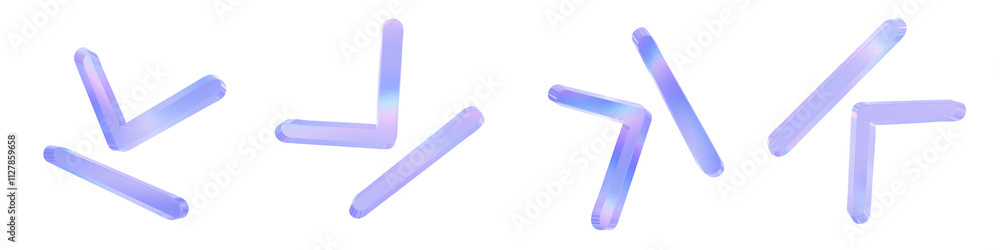 Set of 4 3d glass end arrow shape with aberration effect isolated on a transparent background. Blue tone. 3d transparent elements for graphic design. Set of 4 3d glass end arrow shape with aberration effect isolated on a transparent background. Blue tone. 3d transparent elements for graphic design.