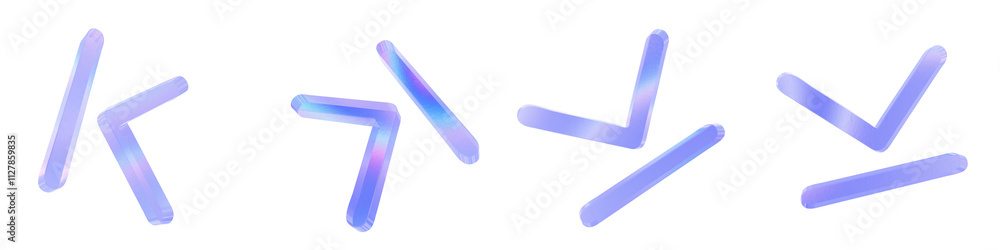 Set of 4 3d glass end arrow shape with aberration effect isolated on a transparent background. Blue tone. 3d transparent elements for graphic design. Set of 4 3d glass end arrow shape with aberration effect isolated on a transparent background. Blue tone. 3d transparent elements for graphic design.
