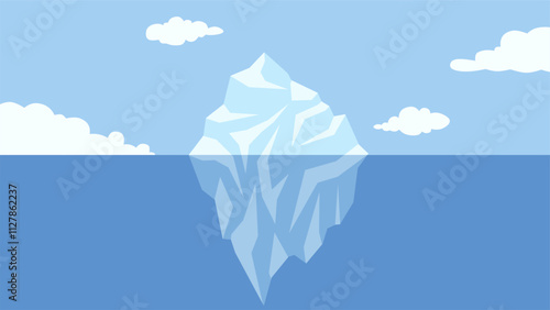 Landscape illustration of an iceberg floating in the sea