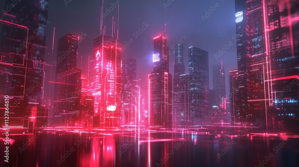 Futuristic Cityscape with Neon Lights and Digital Aesthetics Futuristic Cityscape with Neon Lights and Digital Aesthetics