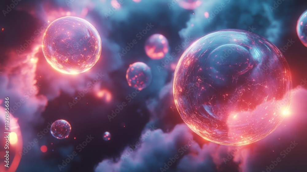 Fototapeta premium Glowing Spheres Float in a Cosmic Nebula