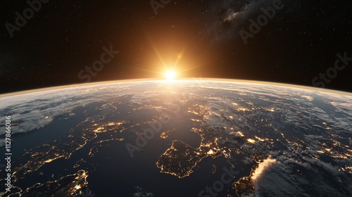 Dawn breaks over earth’s horizon space view natural landscape photo