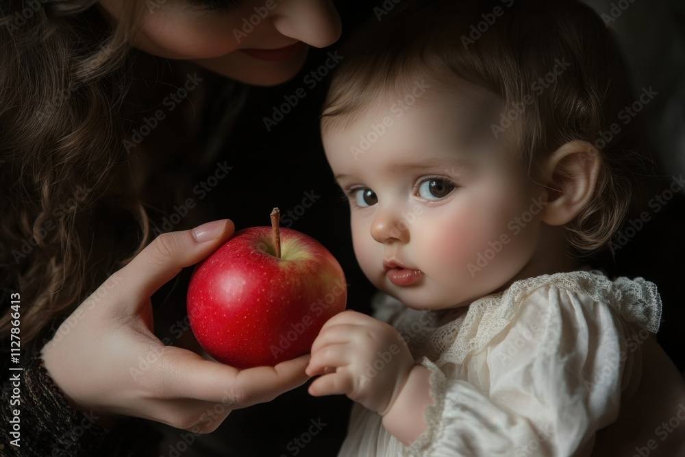 The mother gave her baby a red apple The mother gave her baby a red apple