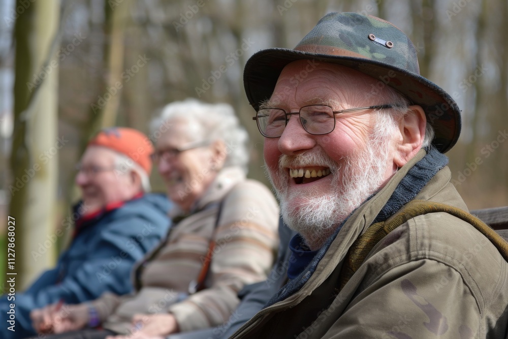 Old people sitting on bench in the park and laughing. Selective focus. Old people sitting on bench in the park and laughing. Selective focus.