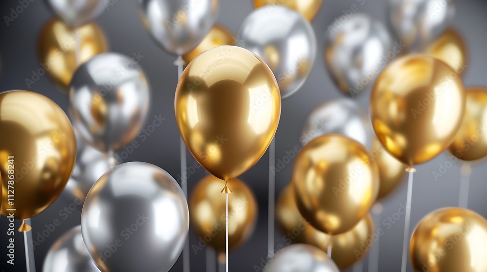 floating golden and silver balloons floating golden and silver balloons