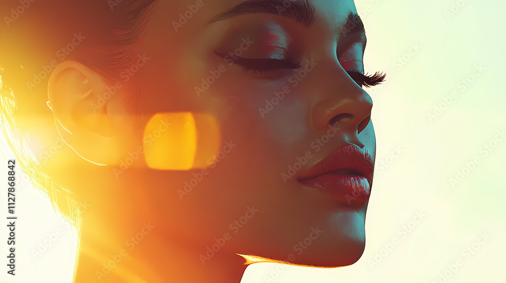 Glamorous portrait of a fashion model in bright sunlight generative ai. Halation. Illustration Glamorous portrait of a fashion model in bright sunlight generative ai. Halation. Illustration