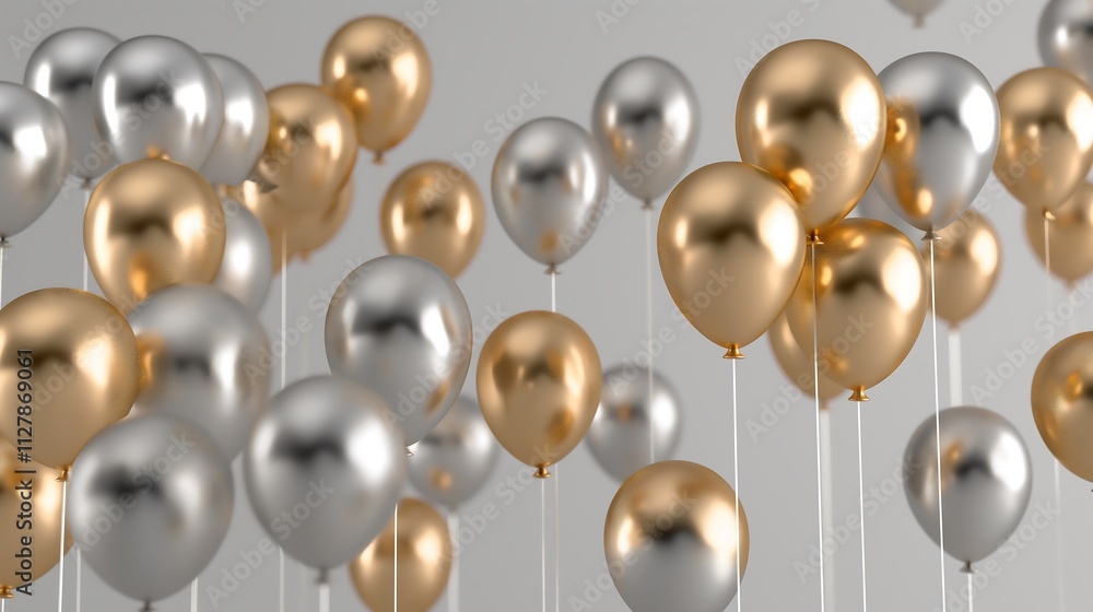 floating golden and silver balloons floating golden and silver balloons