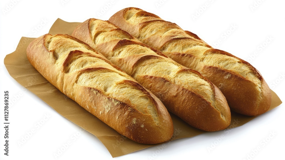 Freshly Baked Baguettes on Brown Parchment Paper Background Freshly Baked Baguettes on Brown Parchment Paper Background