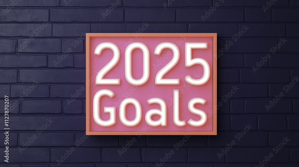 2025 goals sign illuminated on pink background against dark brick wall, symbolizing aspirations and motivation for future 2025 goals sign illuminated on pink background against dark brick wall, symbolizing aspirations and motivation for future